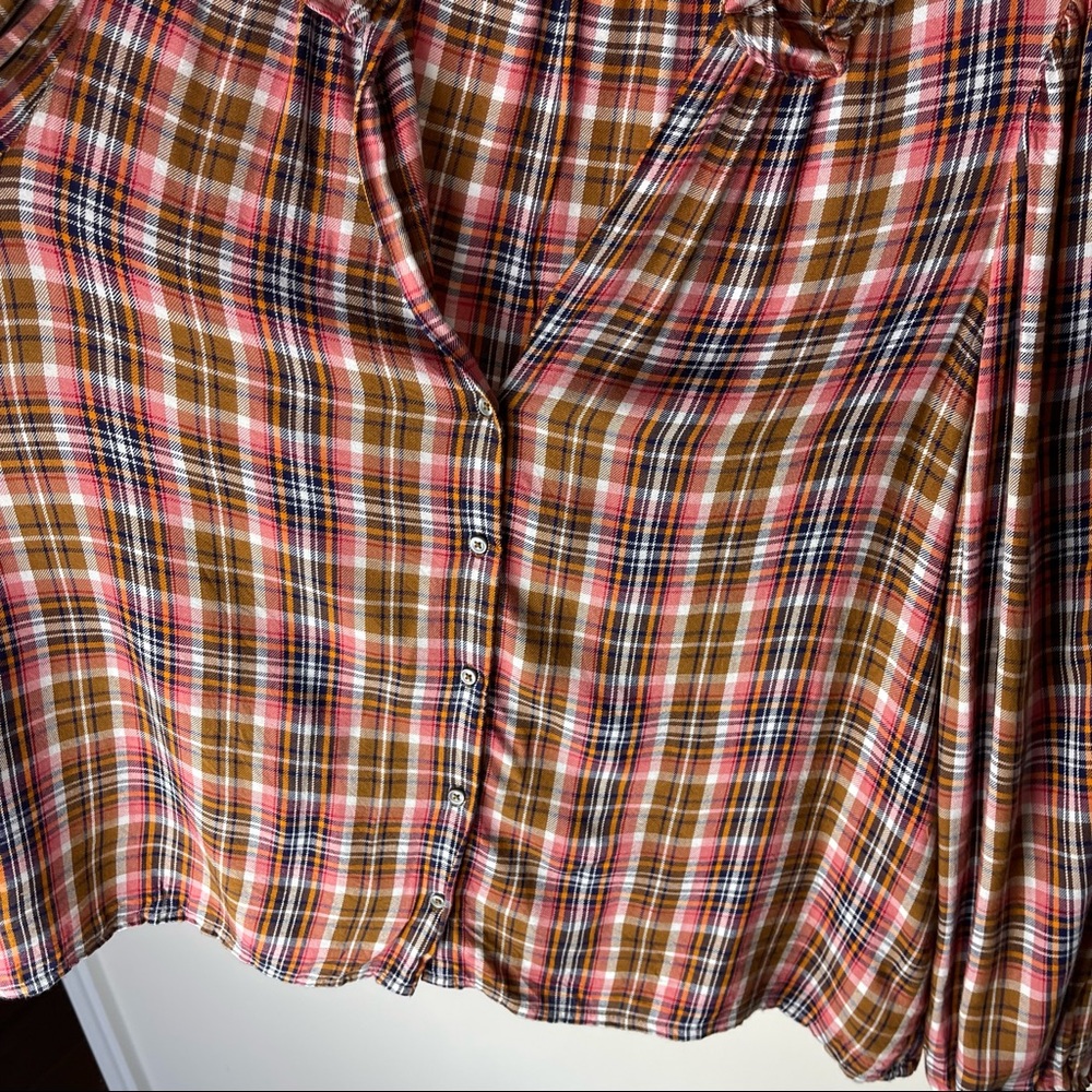 J Crew Point Sur Plaid Ruffle Top XL - Picture 3 of 12